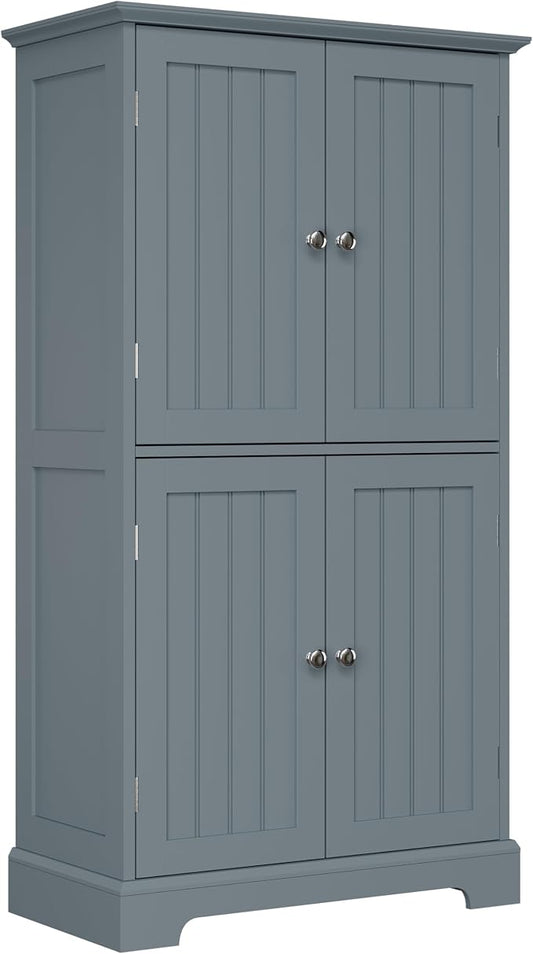 ChooChoo Bathroom Floor Cabinet with Adjustable Shelves | Bathroom Storage Cabinet, 4 Doors, Freestanding Cupboard for Living Room, Grey