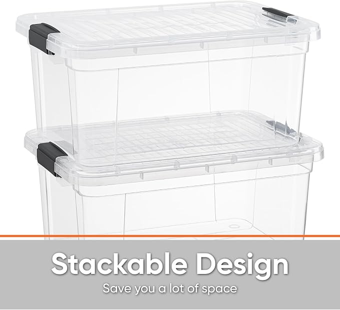 Superio Clear Storage Boxes with Lids, 20 Quart Plastic Container Bins for Organizing, Stackable Crates, BPA Free, Non Toxic, Odor Free, Organizers for Home, Office, School, and Dorm
