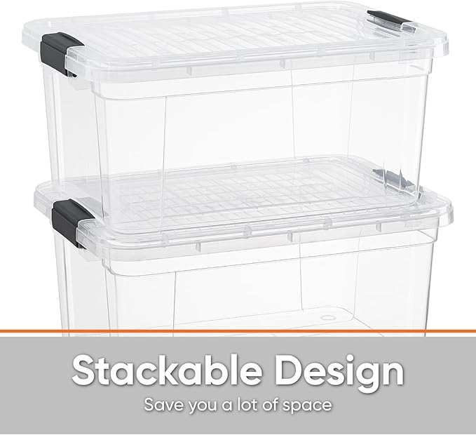 Superio Clear Storage Box with Lid, 21 Quart Plastic Container Bins for Organizing, Stackable Crates, BPA Free, Non Toxic, Odor Free, Organizers for Home, Office, School, and Dorm, 10 Pack