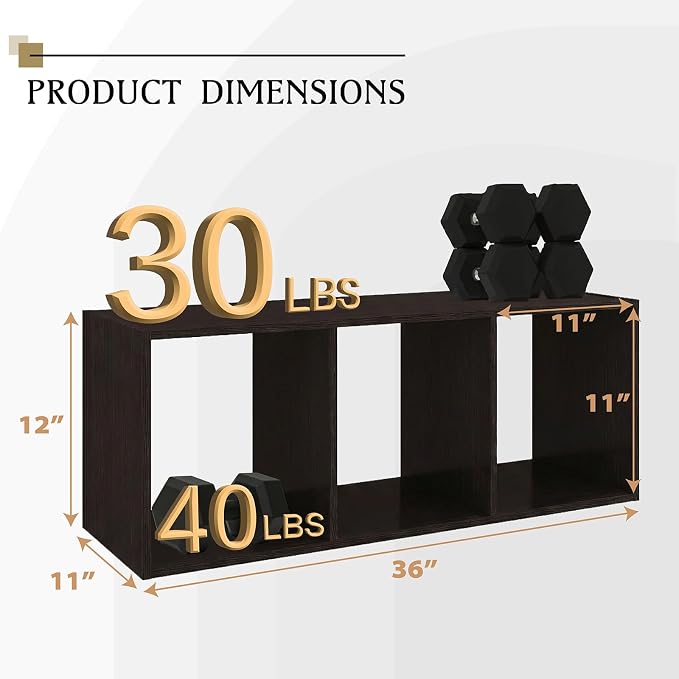 WannabeMyself【Sturdy Build&Easy Assembly】3 Cube Storage Organizer with Anti-Tipping Kits,Reversible Open Back Book Shelf, Bookcase for Living Room,Bedroom,Entrance Hall,Office,12.2×11.4×35.9,Chocolate