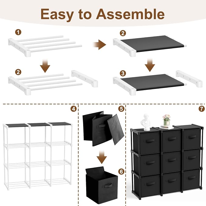 Briwooody 9 Cube Storage Organizer Storage Bins Shelf,Black