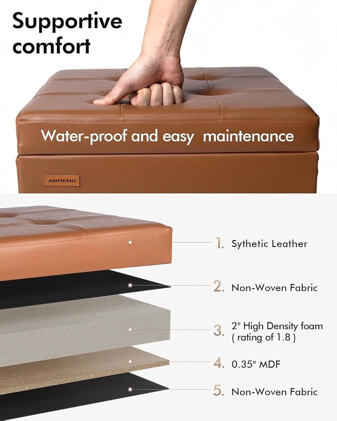 ABHENG 43.5”W Metal Frame end of Bed Storage Ottoman Bench UASND624Z | hold up to 770 LB,100L of Storage space,Water proof Synthetic Leather Cover ,43.5”W x 15.7”D x 15.7”H, Window entryway bench