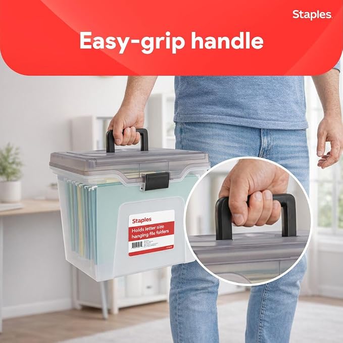 STAPLES File Box File Portable Tote, Letter Size, Clear, 2/Pack