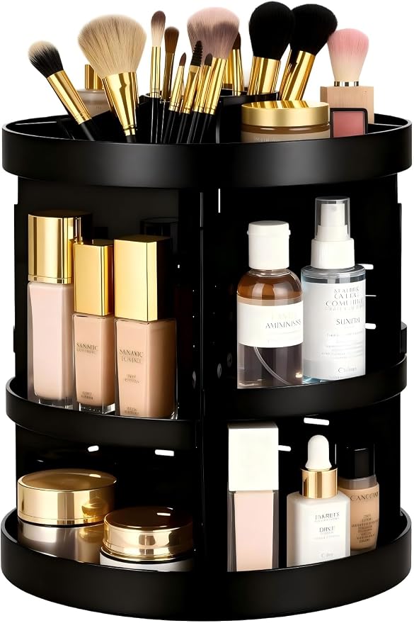 HBlife Extra Large 360 Rotating Makeup Organizer Adjustable Carousel Large Capacity Revolving Perfume Organizer Skincare Organizers Cosmetic Storage Spinning Holder for Vanity, Black