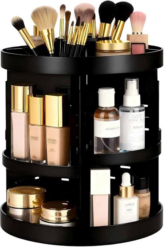 HBlife Extra Large 360 Rotating Makeup Organizer Adjustable Carousel Large Capacity Revolving Perfume Organizer Skincare Organizers Cosmetic Storage Spinning Holder for Vanity, Black