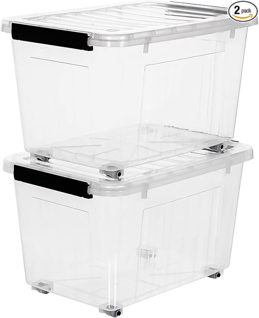Citylife 54 Quart Large Clear Plastic Storage Bins with Lids 4-Pack | Stackable, Secure Latching Lids, Easy Find, Clothes Storage Bins for Closet Bedroom Garage