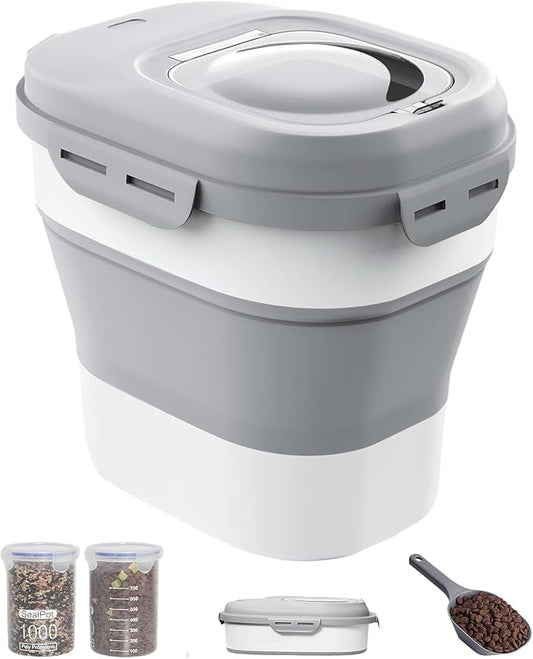 30-35 Lbs Dog Food Storage Container Collapsible Dog Food Container | Large Pet Food Storage with Airtight Lids,Wheels,Scoop and 2Pcs Food Storage Containers,Keep Food Fresh for Dog,Cat
