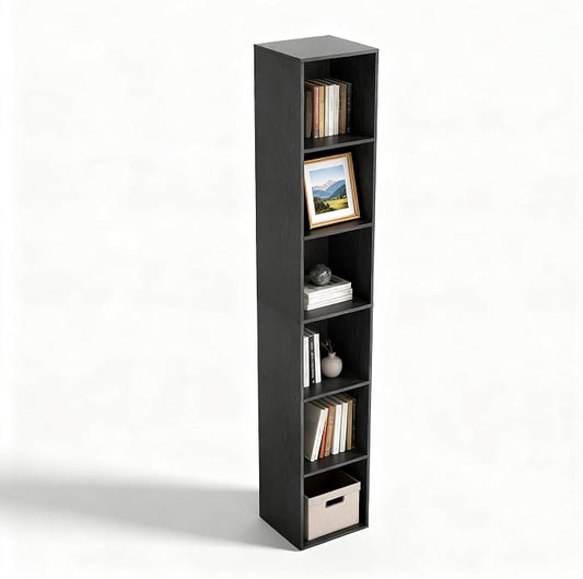 6 Cube Storage Organizer, Narrow Open Shelf Bookcase, Freestanding 6 Cube Storage Shelf, Moisture-Proof Scratch-Resistant Melamine Display Shelf for Bedroom, Living Room, Study, Home，Black