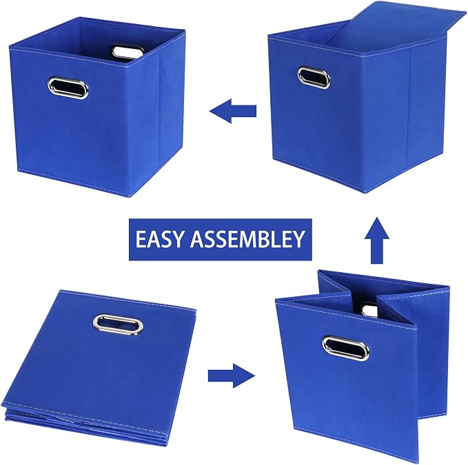 Fabric Cloth Storage Bins,Fabric Cube Bins Organizer with Dual Handles Foldable Cube Storage Baskets for Home Bedroom Storage,Set of 3,(Dark Blue)
