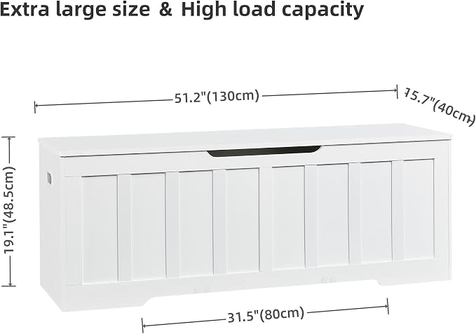 VANKILEY 51.2" Storage Chest Extra Large,Wooden Storage Bench,White | Chest with 2 Safety Hinges, 51.2*15.7*19.1inches, Wooden Trunk for Bedroom, Livingroom,Entryway,Easy Assembly.