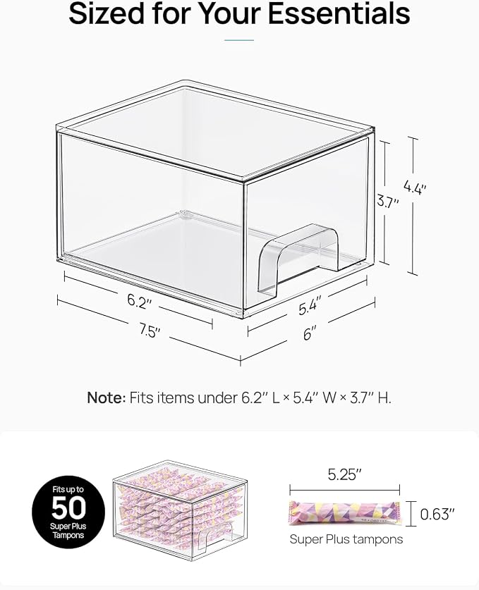 Vtopmart 6 Pack Small Clear Stackable Storage Drawers,Acrylic Bathroom Makeup Organizer,Plastic Storage Bins For Vanity, Undersink, Kitchen Cabinets, Pantry, Home Organization
