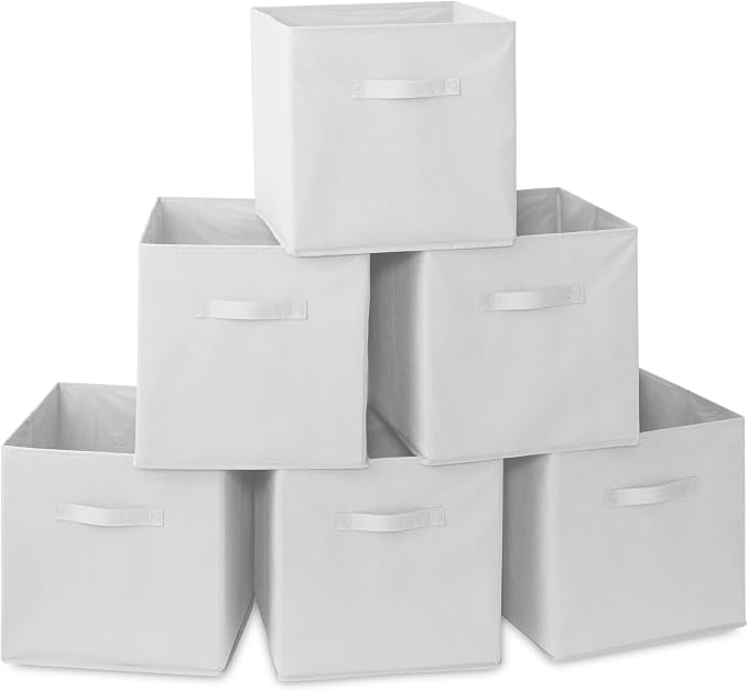Casafield Set of 6 Collapsible Fabric Cube Storage Bins, White - 13" Foldable Cloth Baskets for Shelves, Cubby Organizers & More
