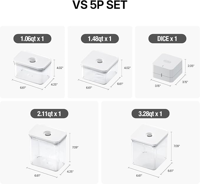 VAKUEN Premium Airtight Food Storage Containers & Vacuum Sealer Machine Starter Set, 4-piece Container with Sealer, 100% Leak Proof,Keep food fresh up to 5 times longer than non-vacuum strorage.