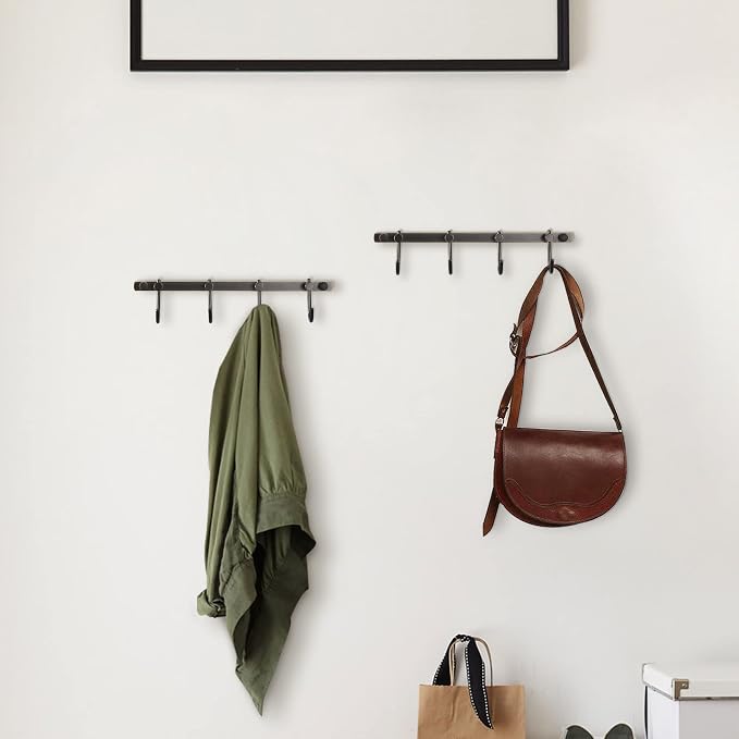 WINCASE Bronze Towel Hooks, Bathroom Rail Hook Rack Wall Mounted, Antique Oil Rubbed Brass Cloth Coat Rack with 4 Hooks Farmhouse
