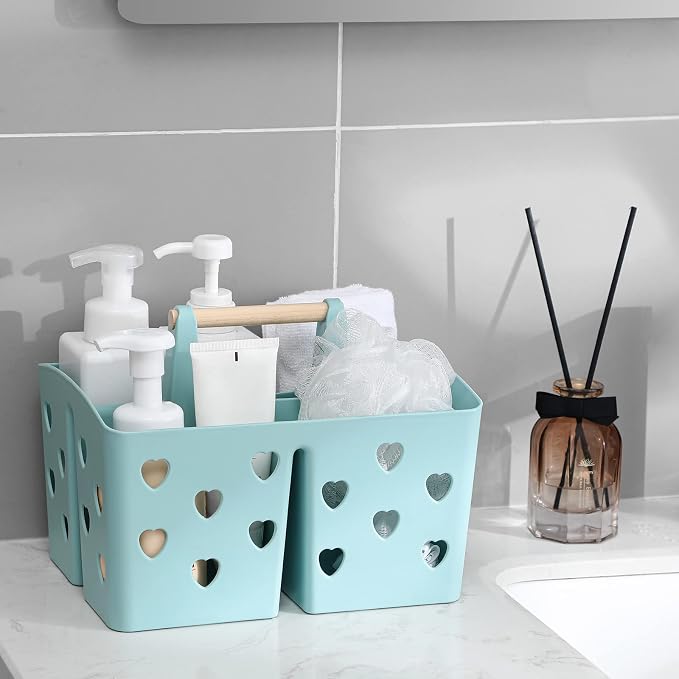 Portable Shower Caddy Plastic Shower Basket Organizer with Handle, Blue | Divided Bathroom Caddy Storage Cleanning Caddy Tote for College, Dorm Room, Kitchen