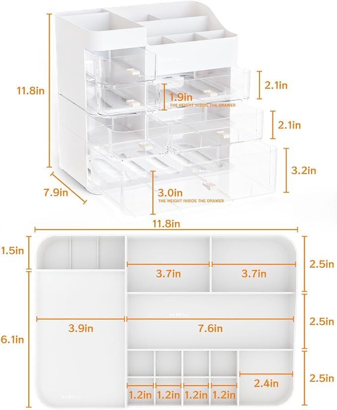 SuoXing Makeup Organizer for Vanity,Large 6 Drawers Make up Organizers for Counter,Plastic Cosmetic Storage Organizer for Dresser Countertop or Bathroom,Beauty Holder for Lipstick,Brush,Skincare,White