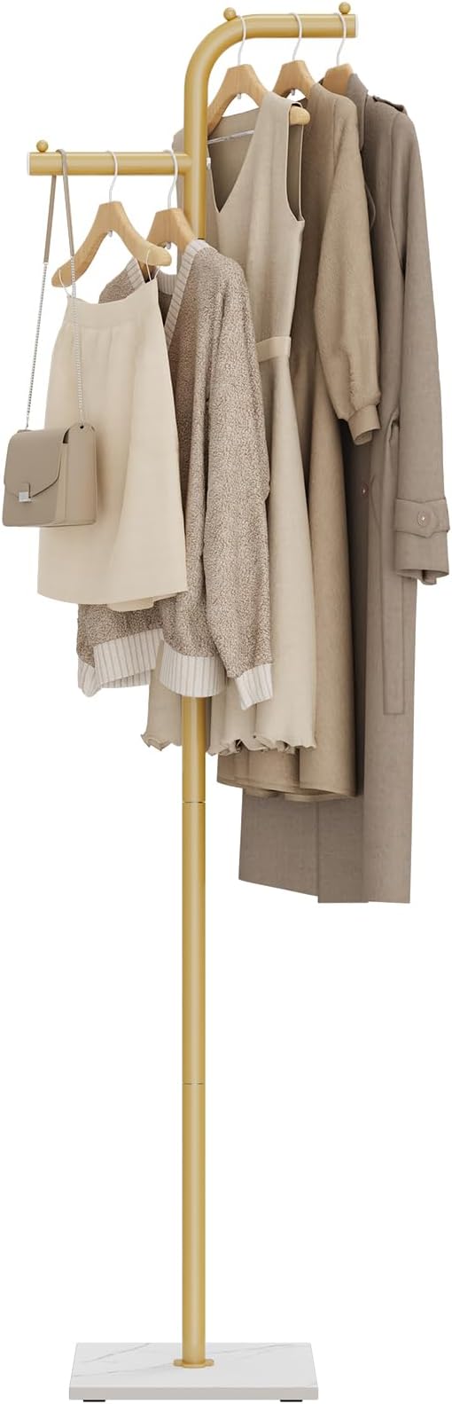 Metal Clothing Rack for Hanging Clothes, Gold, 68.9 In High | Modern Sturdy Coat Rack with Rock Slab Base, Heavy-duty Garment Rack for Boutiques, Hallway, Entryway, Living Room