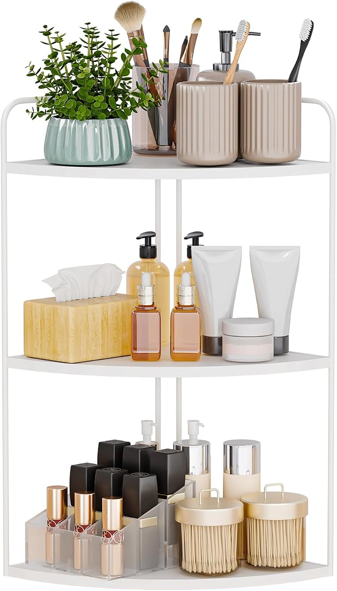 Bathroom Counter Organizer, Vanity & Makeup Countertop Organizer | Corner Bathroom Counter Organizer, Bathroom Sink Organizer, Bathroom Counter Shelf, Countertop Organizer, Corner Desk Shelf