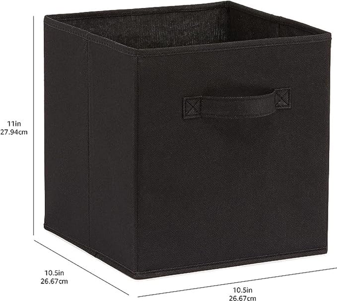 Amazon Basics Collapsible Fabric Storage Bins Organizer with Handles, Sturdy, Foldable, 10.5" x 10.5" x 11", Black, 6 Count (Pack of 5)