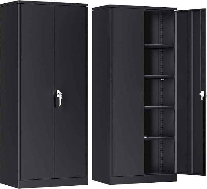 INTERGREAT Metal Storage Cabinet, 72” H Storage Cabinet with 2 Doors and 4 Adjustable Shelves for Office, Home, Garage (Assembly Required, Black)
