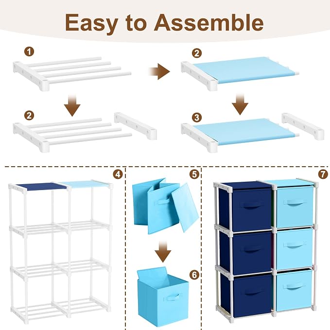 Briwooody 6 Cube Storage Organizer Storage Bins Shelf,Dark Blue,Light Blue