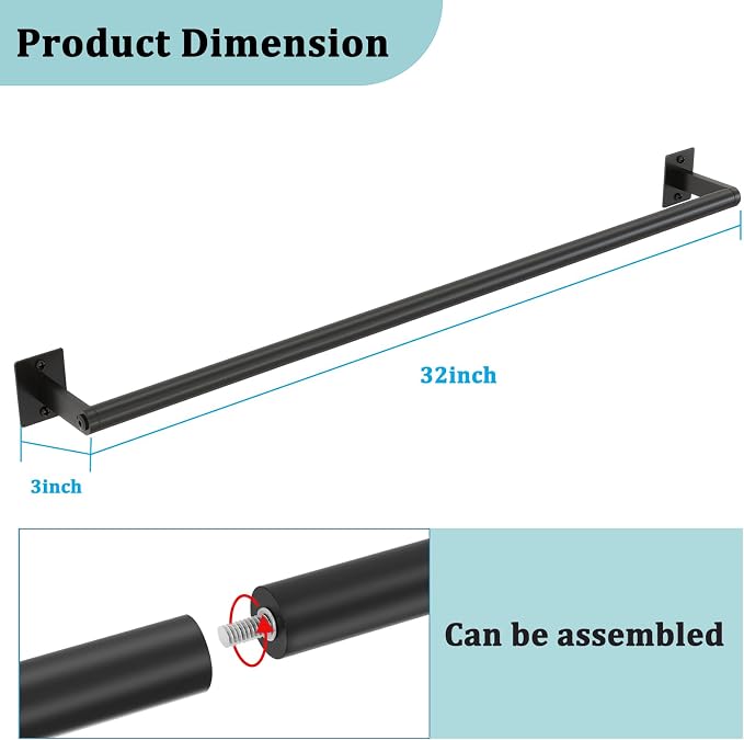 2 Packs 32 Inch Bathroom Towel Bar, 2Pcs Towel Racks for Bathroom, JIAPAIDUO Bathroom Towel Rack Wall Mounted, Bath Hand Towel Holder Organizer, Modern Home Decor Towel Rod Bathroom, Matte Black