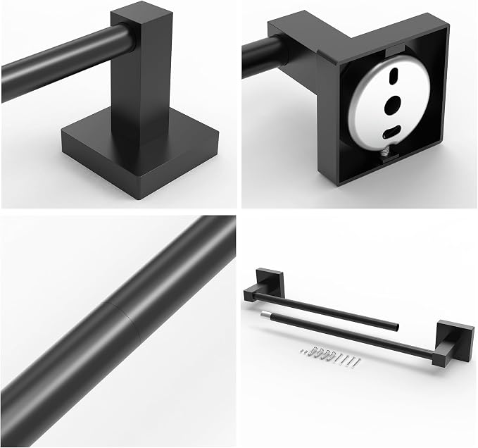 RUACQ Towel Bar 22" Towel Racks for Bathroom Wall Mounted, Matte Black | Total Length 24 Inch Single Towel Rod, Bath Towel Holder, 304 Stainless Steel, Rustproof, Square Base, Heavy Duty, Modern