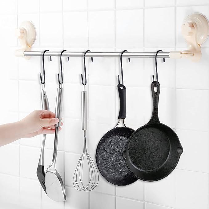 ESFUN 30 Pack Heavy Duty S Hooks 4 inch Black S Shaped Hooks Hanging Hangers Pan Pot Holder Rack Hooks for Kitchenware Spoons Pans Pots Utensils Clothes Bags Towels Plants