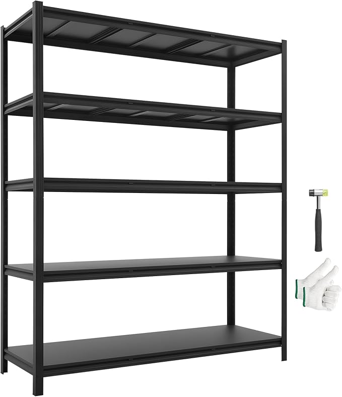 VEVOR Garage Shelving, 5-Tier Adjustable Storage Shelves, 3000 lbs Heavy Duty Garage Shelves, Metal Utility Rack Shelf for Garage Workshop Warehouse Basement, 59.49" W x 20.55" D x 71.38" H