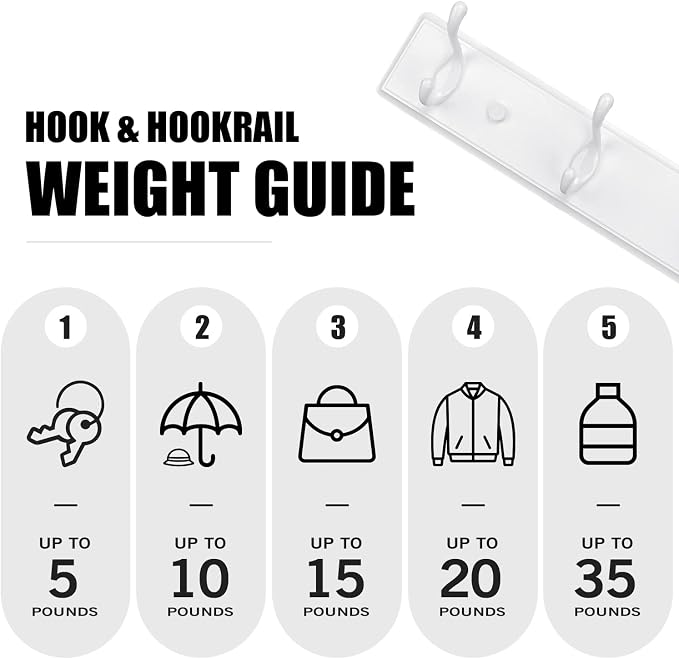 Badiano Wooden Coat Rack, Wall-Mounted Organizer for Closet, Entryway, Hallway, Foyer, Bedroom, Heavy Duty Double Hooks for Hanging Towels, Bags, Hats, Jackets, Key (White, 5 Hooks)