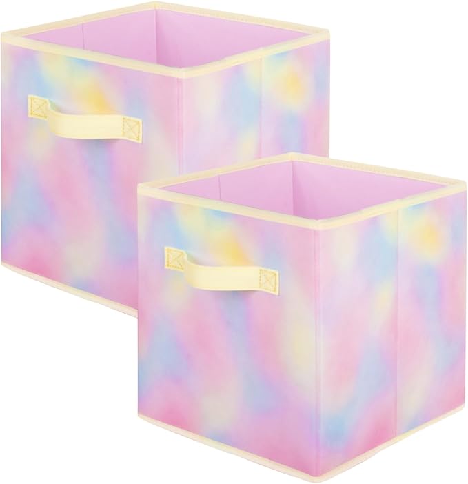 PowerKing Collapsible Storage Cubes, Farbic Storage Bins, Rhyme, 2 Pack | Sturdy, Lightweight, Easy Pull Handle, Closet & Shelf Organizer, Clothes and Toys Storage, 10.5'' x 11'' x 10.5''