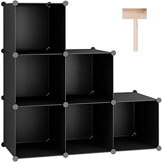 C&AHOME 6-Cube Storage Organizer, Stackable Storage Cubes Shelves, Portable Bookshelf, Plastic Clothing Storage Closet Organizer, DIY Modular Shelving Units for Wardrobe, Home, Black | Stackable Cubby Storage, Bookshelf, Portable Plastic Storage Closet...