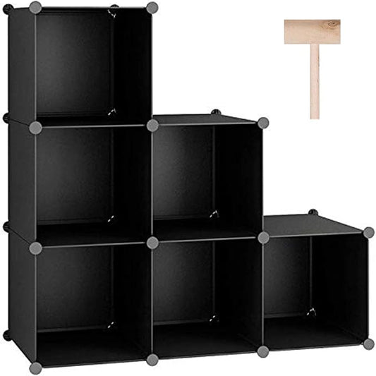 C&AHOME 6-Cube Storage Organizer, Stackable Storage Cubes Shelves, Portable Bookshelf, Plastic Clothing Storage Closet Organizer, DIY Modular Shelving Units for Wardrobe, Home, Black | Stackable Cubby Storage, Bookshelf, Portable Plastic Storage Closet...