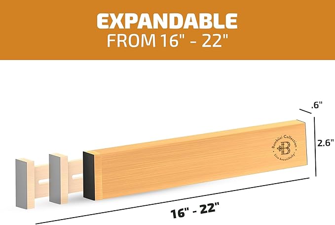 4-Pack Drawer Dividers 2.6-Inch High Dresser Drawer Organizer 16 to 22 Inch | Bamboo, Spring Loaded, No Tools Needed, Fits Wide Drawers for Socks, Clothes, Utensils, Bedroom, Bathroom, Kitchen, Office