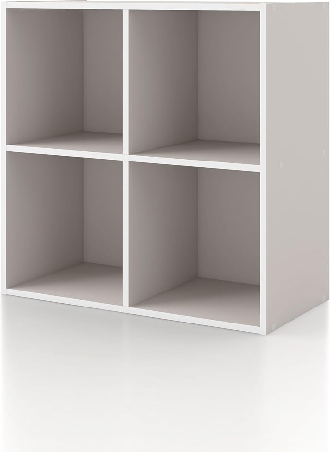 Homes: Inside + Out Apexa 4-Cube Storage Organizer Shelves, Stackable Wood Bookcase Fits Cubby Bins for Organization, Dorm Teen Room Decor & Home Office, Taupe Grey