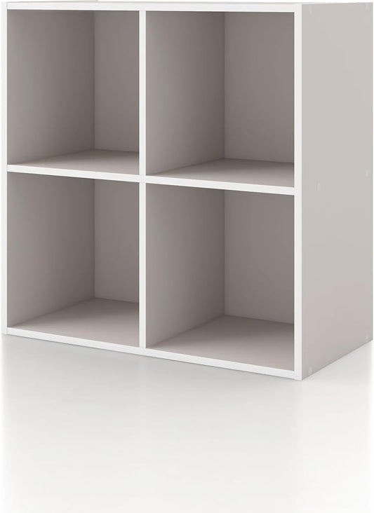 Homes: Inside + Out Apexa 4-Cube Storage Organizer Shelves, Stackable Wood Bookcase Fits Cubby Bins for Organization, Dorm Teen Room Decor & Home Office, Taupe Grey