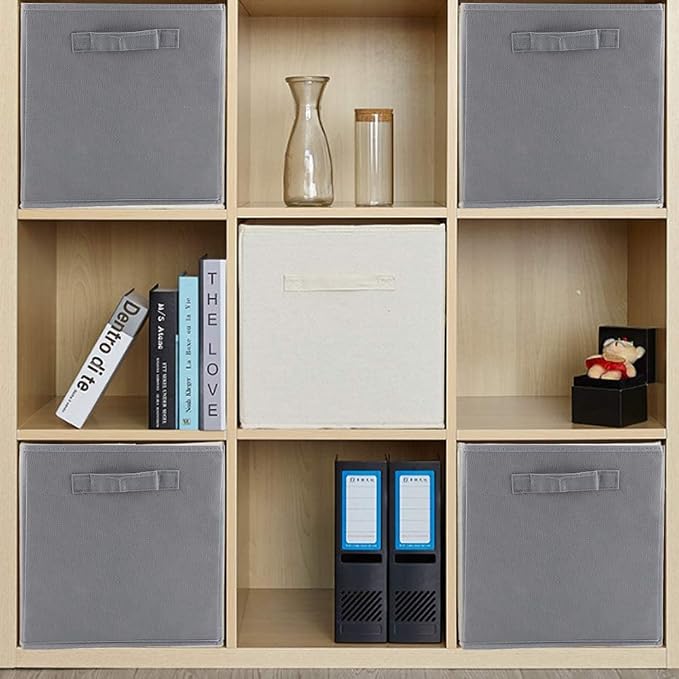 Basic Fabric Storage Bins 10.6 x 10.6 x 11 Storage Cubes 4 Pack Grey | Foldable Clothing Storage Bins, Reinforced Handles, Sturdy, Lightweight, Space-Saving, For Closet, Shelf, Nursery And Bedroom