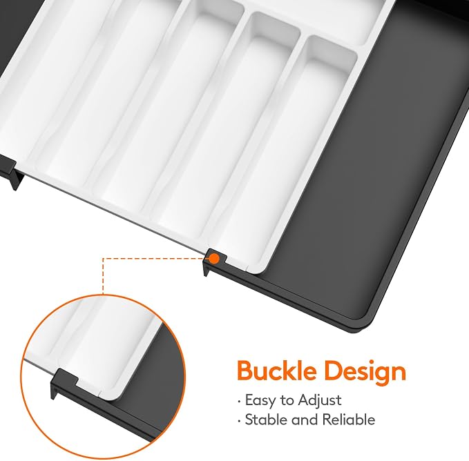 Lifewit Extra Large Silverware Drawer Organizer, Expandable Utensil Tray for Kitchen, BPA Free Flatware Cutlery Holder, Adjustable Plastic Storage for Spoons Forks Knives, 13-22 x 15, White&Black