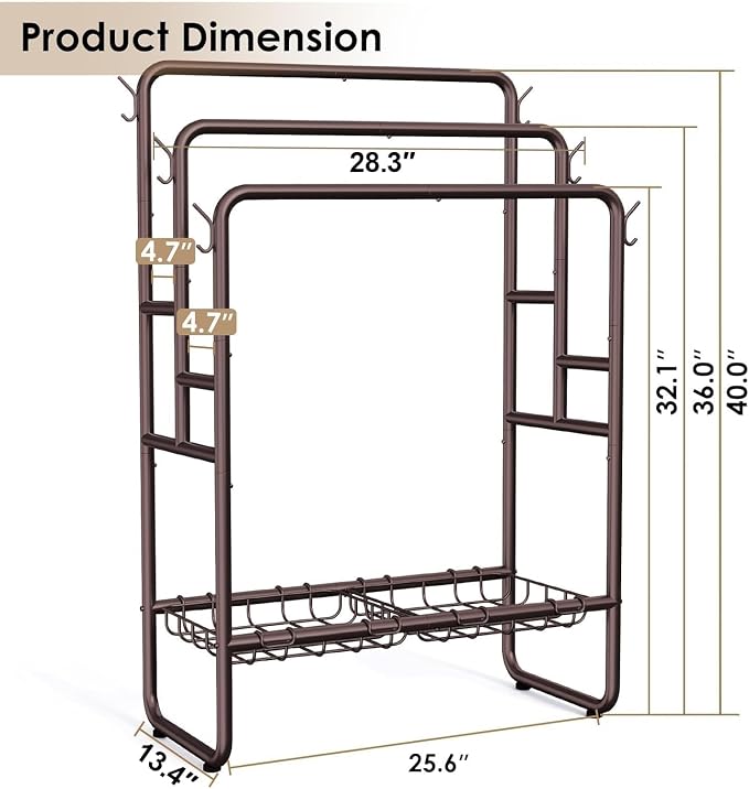 Kayfia 40'' Freestanding 3 Tier Metal Towel Rack, 2 Baskets & 6 Hooks | Dual-Use Drying & Display Rack, Holds Oversized Bath Towels & Blankets, fits Indoor, Bathroom, Bedroom & Outdoor, Bronze