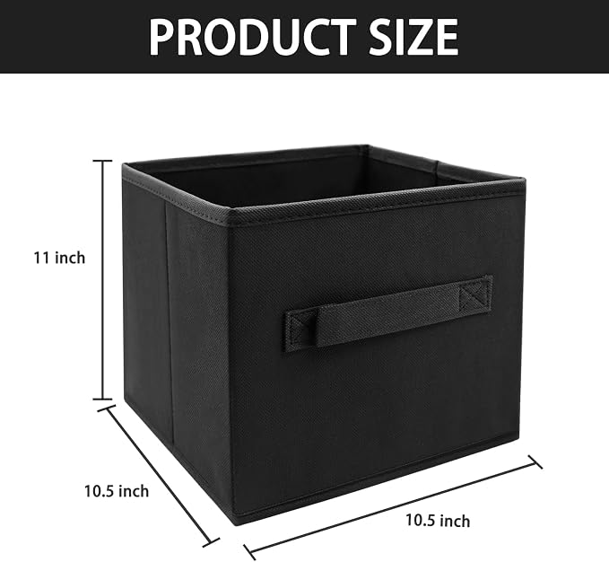storage bins collapsible storage bins，cube storage organizer （Pack of 3） 10.5 * 10.5 * 11inch，For home and office Collapsible Closet Shelf Organizers, Drawer Organizers(Black)