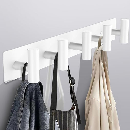Bntuk Coat Rack Wall Mount - 5 Hat and Coat Hooks, Heavy Duty Towel Racks for Bathroom Entryway, Wall Hooks for Hanging Robes Bags, Hat Rack Key Hanger Organizer (White)
