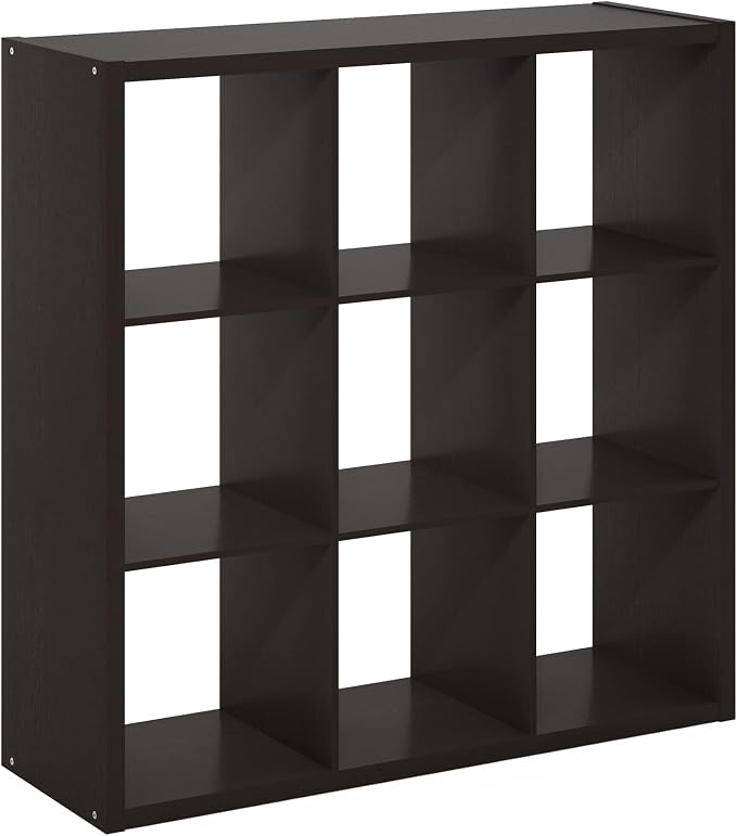 9-Cube Cubicle Bookshelf, Cube Bookcase with Open Back, Reversible Book Shelf, Cube Storage Organizer, 15 x 44 x 44, for Living Room, Home Office, Dark Oak