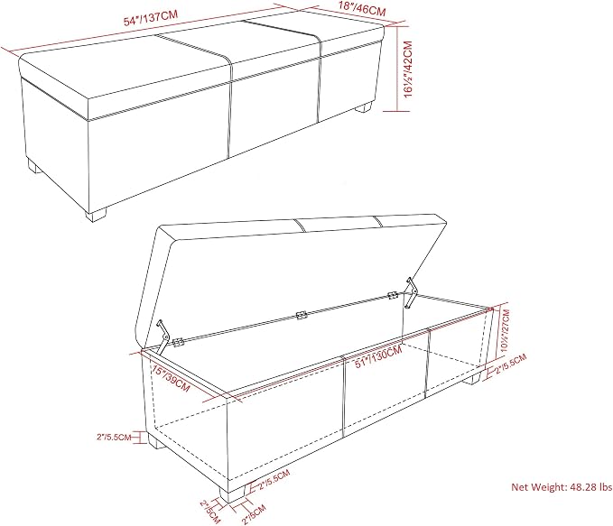 SIMPLIHOME Avalon 60" Wide Fabric Storage Ottoman in Tanners Brown | Contemporary lift-top ottoman with high-density foam; rectangle storage bench or coffee table for living room or entryway.