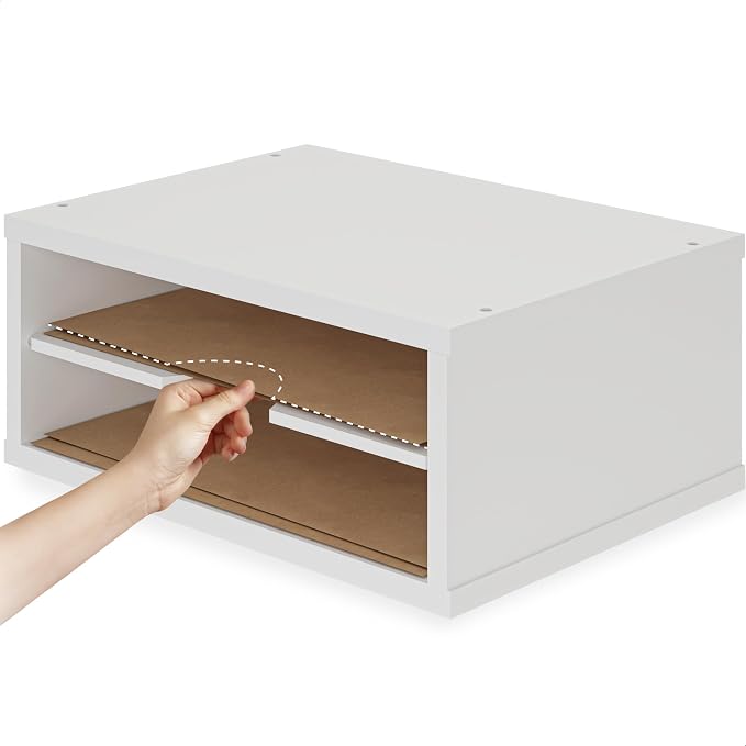 Ballucci File Organizer, 2-Tier Document Paper Sorter, Stackable Wood Desk Organizer Mail Holder, Monitor Stand with Storage Shelves, White