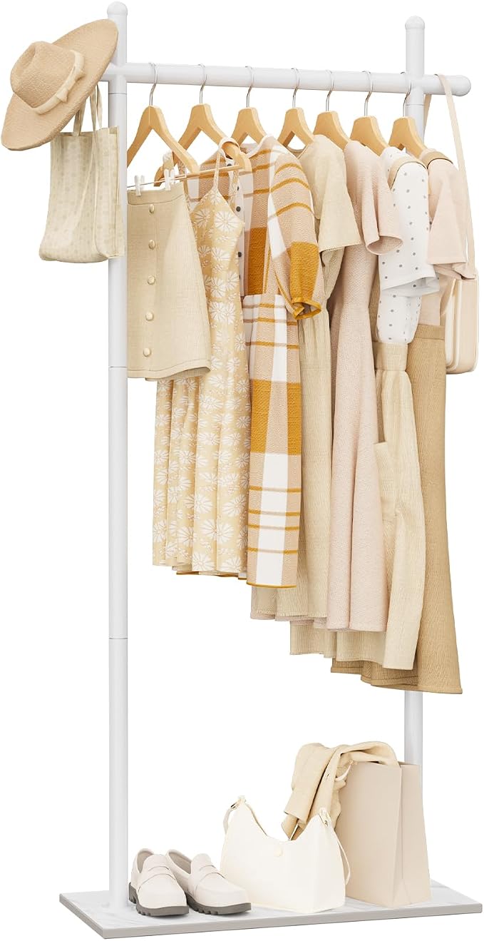 Coat Racks Freestanding with Natural Rock Base,68.9in,White,Large | Garment Racks with Anti Slip Knots for Outerwear,Clothes Stands with Strong Load-Bearing,Metal Clothing Trees for Hats