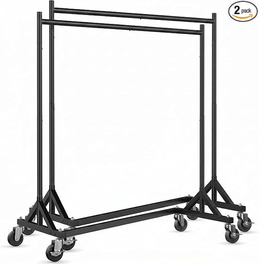 HOKEEPER Z Rack for Clothes Heavy Duty Clothing Rack Hold 500LBS Black | Commercial Garment Rack with Wheels Rolling Portable Clothes Rack for Bedroom, Laundry, Balcony 24" D x63"W x 71"H, 2 Packs