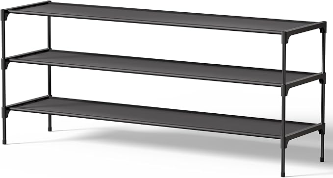 Kitsure Shoe Rack - Non-Woven Shoe Rack Shelf, 43.3" Wide - 3 Tier, Black | Shoe Organizer for Closet, Entryway, Garage, Stackable Shoe Shelves, college dorm&apartment essentials