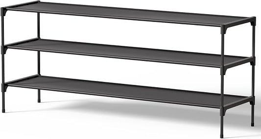 Kitsure Shoe Rack - Non-Woven Shoe Rack Shelf, 43.3" Wide - 3 Tier, Black | Shoe Organizer for Closet, Entryway, Garage, Stackable Shoe Shelves, college dorm&apartment essentials