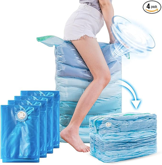 TAILI Vacuum Storage Bags 4 Pack, Jumbo Cube (31x40x15 Inch), Blue | Extra Large Vacuum Seal Bags for Clothing, Beddings Comforters, Blankets, Pillows, No Pump Compression Cube