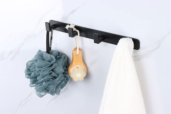 Coat Rack, Heavy Duty Stainless Steel 4 Tri Coat Hook Hanger, Wall Mounted Storage Wall Hooks, Rustic Clothes Hook/Key Hook Rail for Bathroom Kitchen Entryway(4 Hook Black)